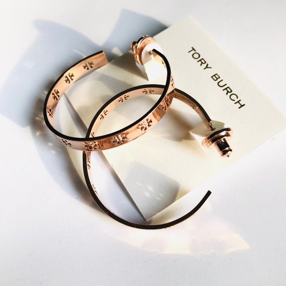 Tory Burch Rose Gold T-pierced Logo Hoop Earring - Picture 1 of 7